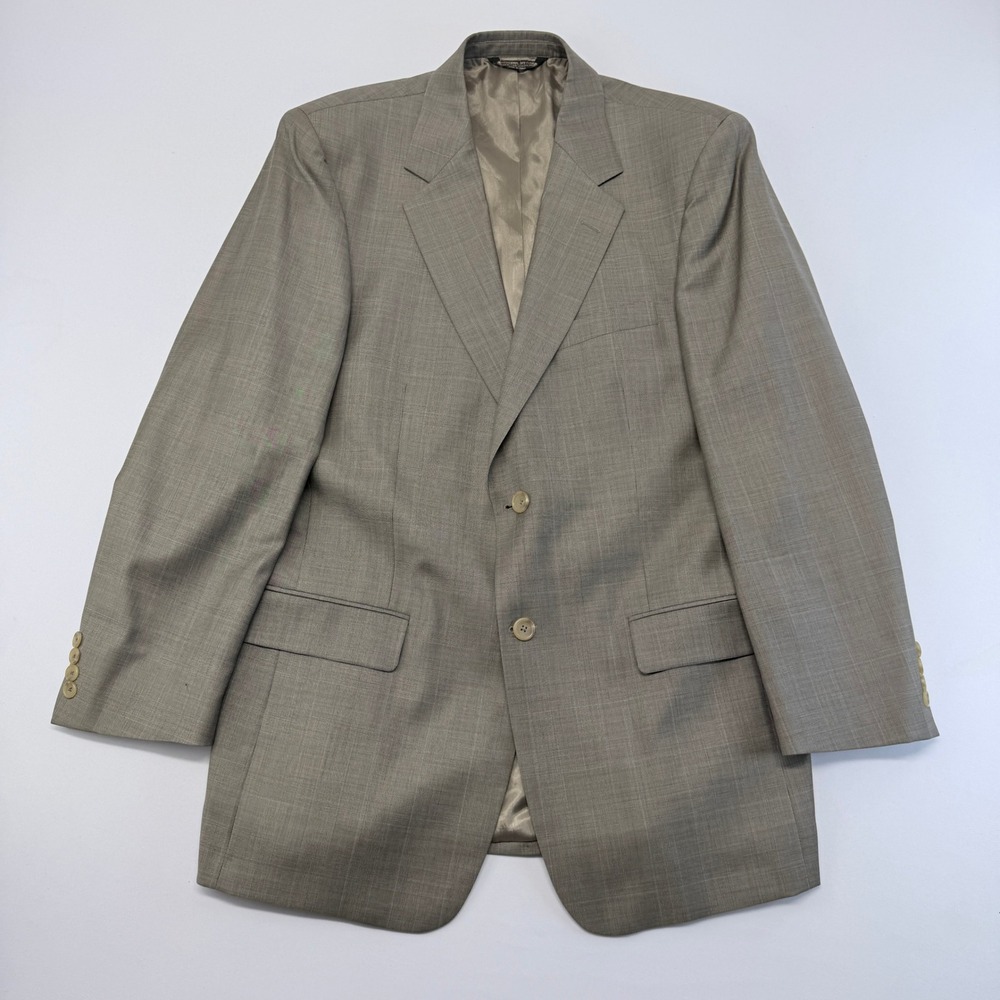 Evan-Picone Hecht's Mens 42L Worsted Wool Glen Plaid Blazer Taupe Sport Coat